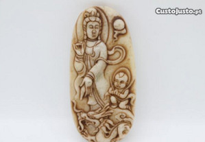 Okimono Pedra Jade Oriental Figuras e Dragão