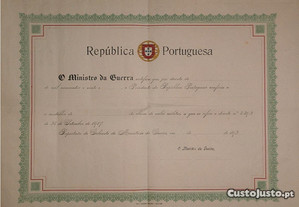 Diploma condecoração medalha Valor Militar 1917