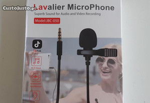 Microfone de Lapela c/ Clip Metal p/ Telemóvel jack 3.5mm TRRS Novo
